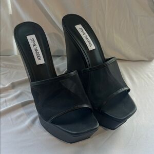 Steve Madden Black Mesh Platform Mules